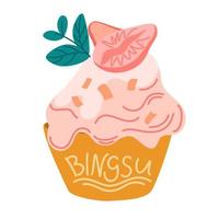 Bingsu dessert. Asian food. Perfect for restaurant cafe and print menus. Vector hand draw cartoon illustration.