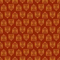 Seamless geometric pattern with golden symbols on dark red background in art deco style. Vector print for fabric background
