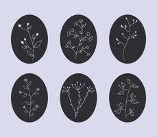 Cute hand drawn set of graphic floral and herbal elements. Doodle vector botanical illustration