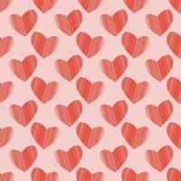Seamless geometric pattern with red hearts on pink background. Valentine's day's patter. Vector print for fabric background