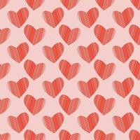 Seamless geometric pattern with red hearts on pink background. Valentine's day's patter. Vector print for fabric background