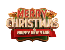 Merry Christmas and happy new year banner with 3d render label png