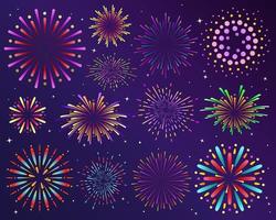 Collection of colorful fireworks in the night sky vector