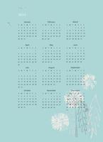 Calendar vector template for year 2023 with hand drawn wild flowers on blue background