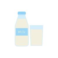 a bottle and a glass of fresh milk flat design vector illustration