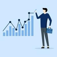 concept of hope or chance for success, businessman draws line of expectation on KPI chart, Set expectation or KPI, key performance indicator for improvement or benchmark, business growth or growth. vector