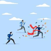Motivation concept to win competition concept. Business people win the race celebrating victory at the finish line, skill or effort to succeed in work, business success or achievement. vector