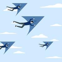 businessman flying on a glider towards growth to win challenges, innovative way to win business competition, think difference or choose winning direction, concept of ambition and our own creativity. vector