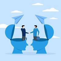 businessman shaking hands from head for deal, Negotiation skills for leadership, psychology for dealing with people or collaboration for success concept, partner agreement or collaboration meeting. vector