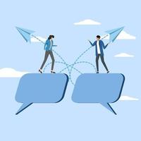 businessman and woman having conversation in chat chat bubble, Work communication or discussion, conversation to gather information and concept of solution, send message or convey new idea. vector