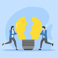 concept Team work or partnership for business success, brainstorm or connect idea concept, innovation or creativity to solve problem, businessman team connecting light bulb jigsaw puzzle together. vector