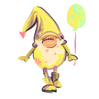 Yellow dwarf with balloon. Funny character cartoon. png