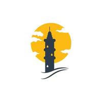 logotipo de icono de faro y diseño de torre de baliza de ilustración vectorial vector