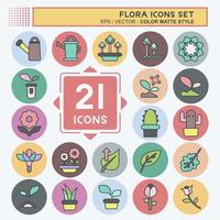 Icon Set Flora. related to Flora symbol. color mate style. simple illustration. plant. Oak. leaf. rose vector