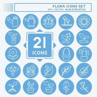 Icon Set Flora. related to Flora symbol. blue eyes style. simple illustration. plant. Oak. leaf. rose vector