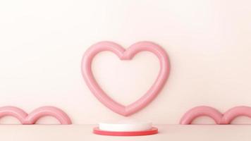 Valentine's Day podium abstract. scene with Valentine's object and pink background,  red, pink heart product display, luxury 3d render. stand for Valentine's gift, showcase, cosmetic, podium product. photo