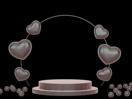 Valentines Day podium abstract. scene with Valentines object and black background, pink heart product display, luxury 3d render. stand for Valentines gift, showcase, cosmetic, podium product. photo