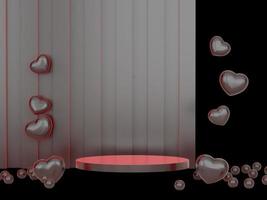Valentines Day podium abstract. scene with Valentines object and black background, pink heart product display, luxury 3d render. stand for Valentines gift, showcase, cosmetic, podium product. photo