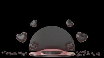 Valentines Day podium abstract. scene with Valentines object and black background, pink heart product display, luxury 3d render. stand for Valentines gift, showcase, cosmetic, podium product. photo