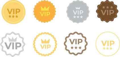 Set VIP badges in gold, silver and bronze color. Round label with three vip level. Modern vector illustration