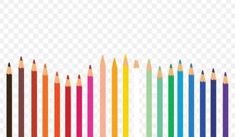 Set of colored pencil collection, isolated vector illustration colorful pencils on transparent background.