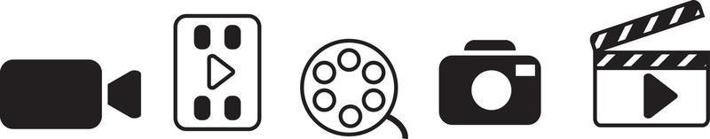 Set Softbox light, Megaphone, Photo and video shooting and Online play icon. Silver square button. Vector