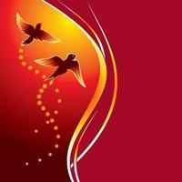 Two birds flying at abstract glowing background vector