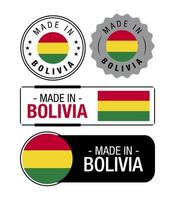conjunto de etiquetas hechas en bolivia, logotipo, bandera de bolivia, emblema de producto de bolivia vector