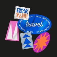 Vector stickers pack. Peeled Paper Stickers. Fun realistic illustration abstract travel.