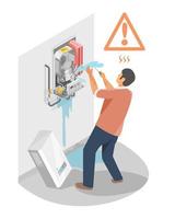 no intente arreglar o reparar el calentador de agua o cualquier problema eléctrico en el hogar por sí mismo sin conocimiento peligro riesgo isométrico vector aislado