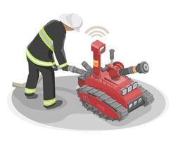 Firefighting using Fire Rescue and Scouting robot to Service dangerous fire isometric isolated vector