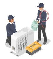 Air Conditioner Repairman compressor Home Services install clean maintenance house delivery team graphic isometric isolated vector