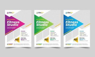 Gym and fitness flyer template with geometric shapes, fitness body building A4 size vector template