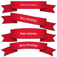 Set of four red ribbons and banners with an inscription Merry Christmas. Great design element isolated on white background. Vector illustration.