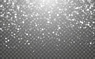 Snowfall and falling snowflakes on dark transparent background. White snowflakes and Christmas snow. Vector illustration