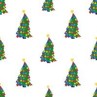 Seamless pattern with Christmas tree with Christmas balls and a star on the top. Vector illustration.