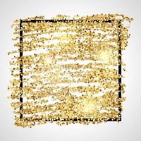 Golden Paint Glittering backdrop with black square frame on a white background. Background with gold sparkles and glitter effect. Empty space for your text. Vector illustration