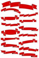 Set of fifteen red cartoon ribbons and banners for web design. Great design element isolated on white background. Vector illustration.