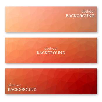 Set of three red banners in low poly art style. Background with place for your text. Vector illustration