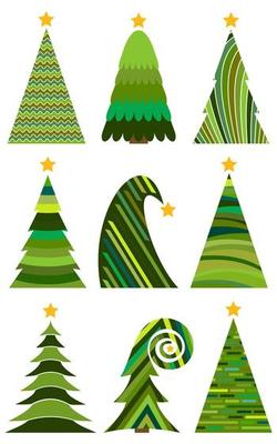 Set of Christmas trees. Isolated vector illustration for Merry Christmas and Happy New Year.