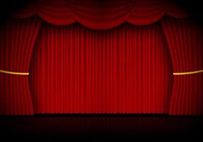 Red curtain opera, cinema or theater stage drapes. Spotlight on closed velvet curtains background. Vector illustration