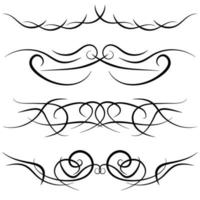 Set of vintage decorative curls, swirls, monograms and calligraphic borders. Line drawing design elements in black color on white background. Vector illustration.