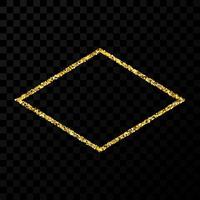 Gold glitter frame. Rhombus frame with shiny sparkles on dark transparent background. Vector illustration