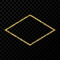 Gold glitter frame. Rhombus frame with shiny sparkles on dark transparent background. Vector illustration