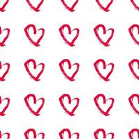 Seamless pattern with hand drawn hearts. Doodle grunge red hearts on white background. Vector illustration.