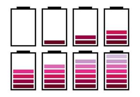 un juego de ocho baterías con diferentes indicadores de carga. ilustración vectorial vector