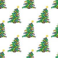 Seamless pattern with Christmas tree with Christmas balls and a star on the top. Vector illustration.