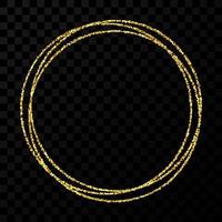 Gold circle frame. Modern shiny frame with light effects isolated on dark transparent background. Vector illustration.