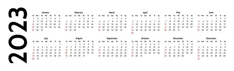 Calendar for 2023 isolated on a white background