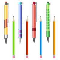 Set of multi-colored pens and pencils on a white background vector